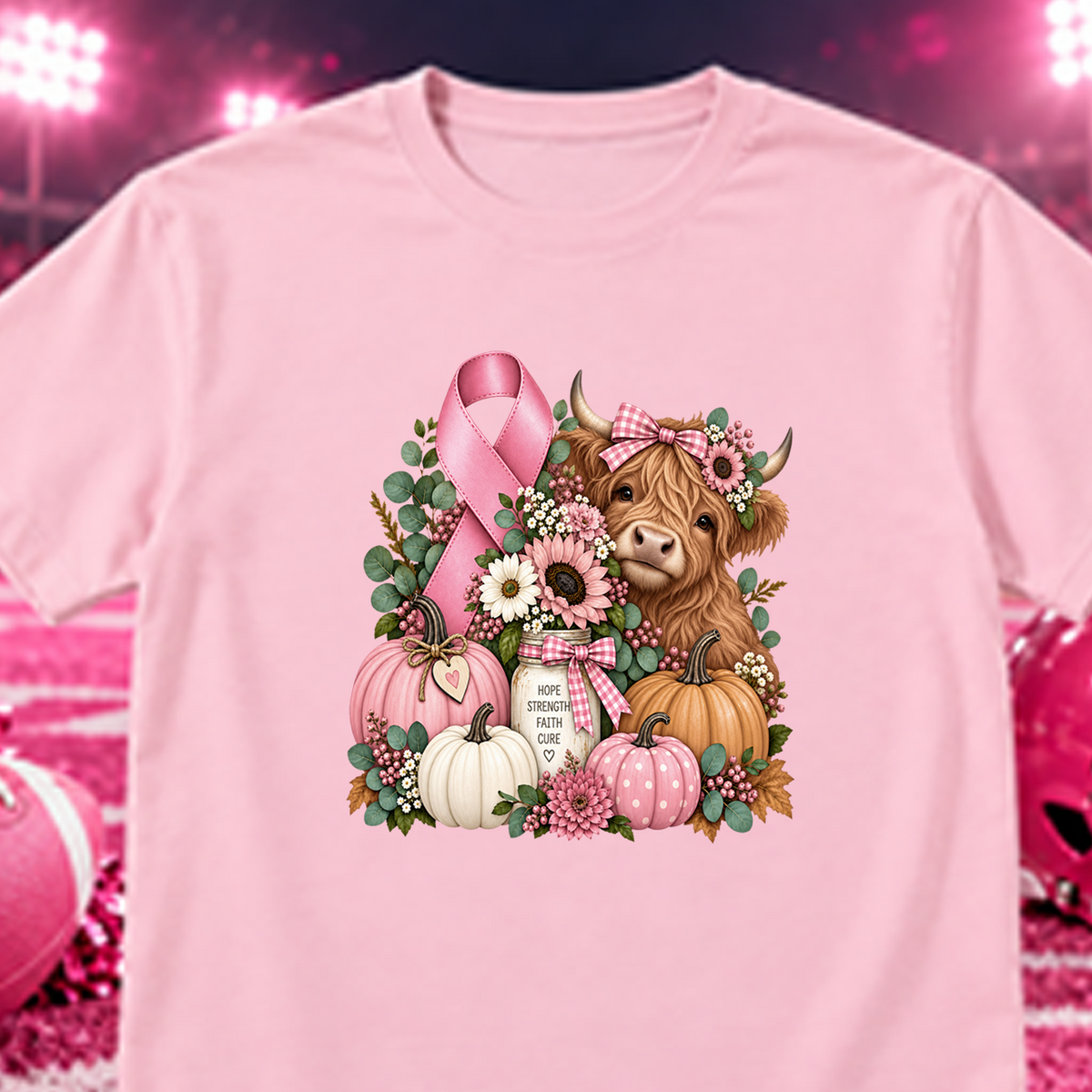 highland cow breast cancer awareness DTF Transfer Design