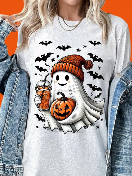 Iced Coffee Ghost with hat Beanie DTF Transfer Design