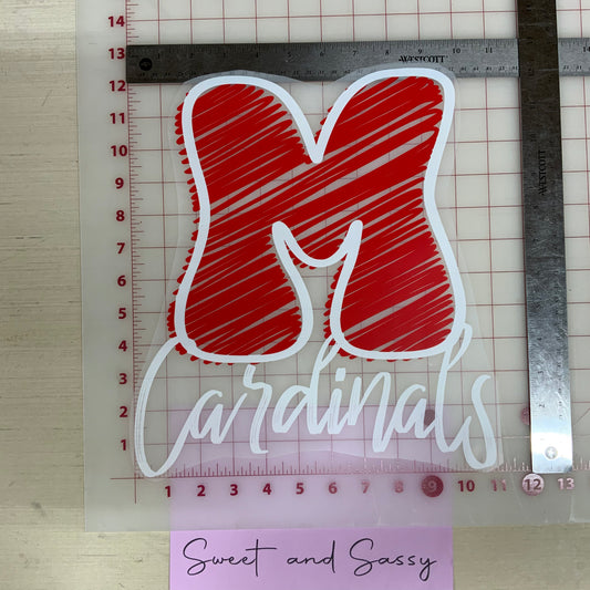 M Cardinals Scribble DTF Transfer