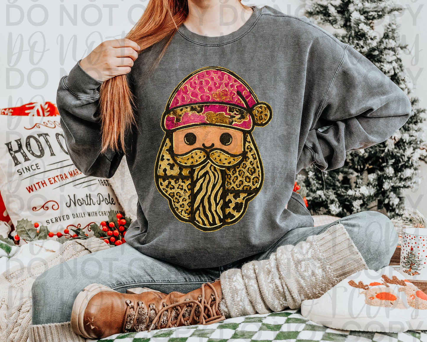 Impasto Patchwork Santa Pink DTF Transfer Design SS