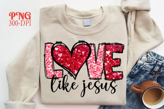 Love like Jesus heart sequins DTF Transfer Design CF