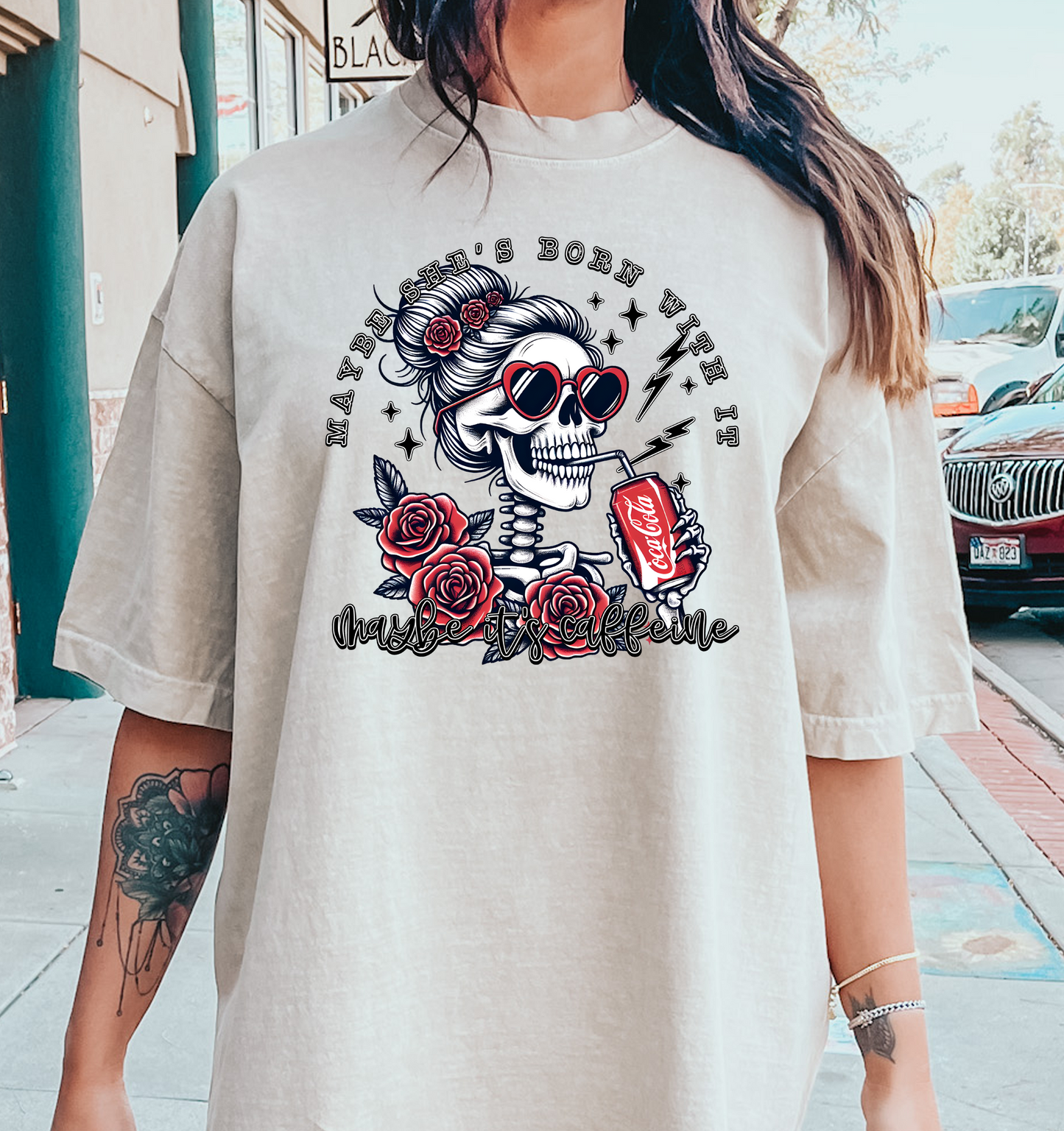 Maybe she's born with it maybe its caffeine DTF Transfer Design