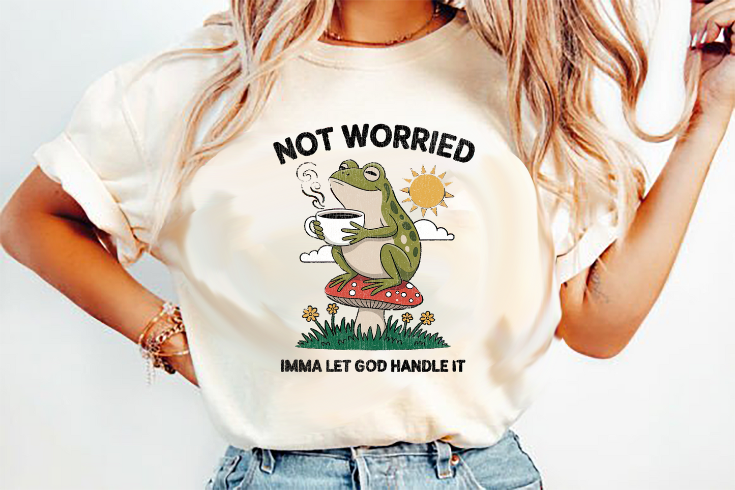 not worried frog Imma Let God Handle It distress DTF Transfer Design