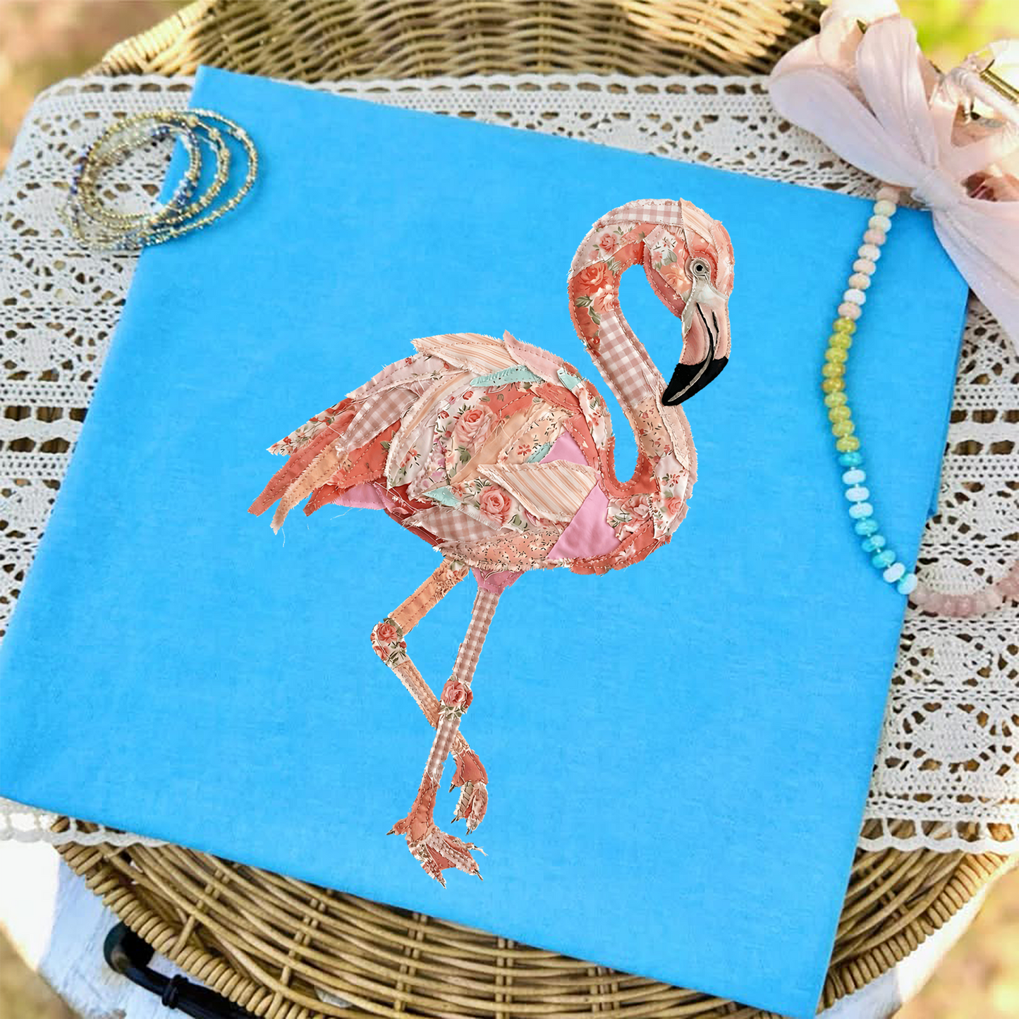 Patchwork flamingo DTF Transfer Design
