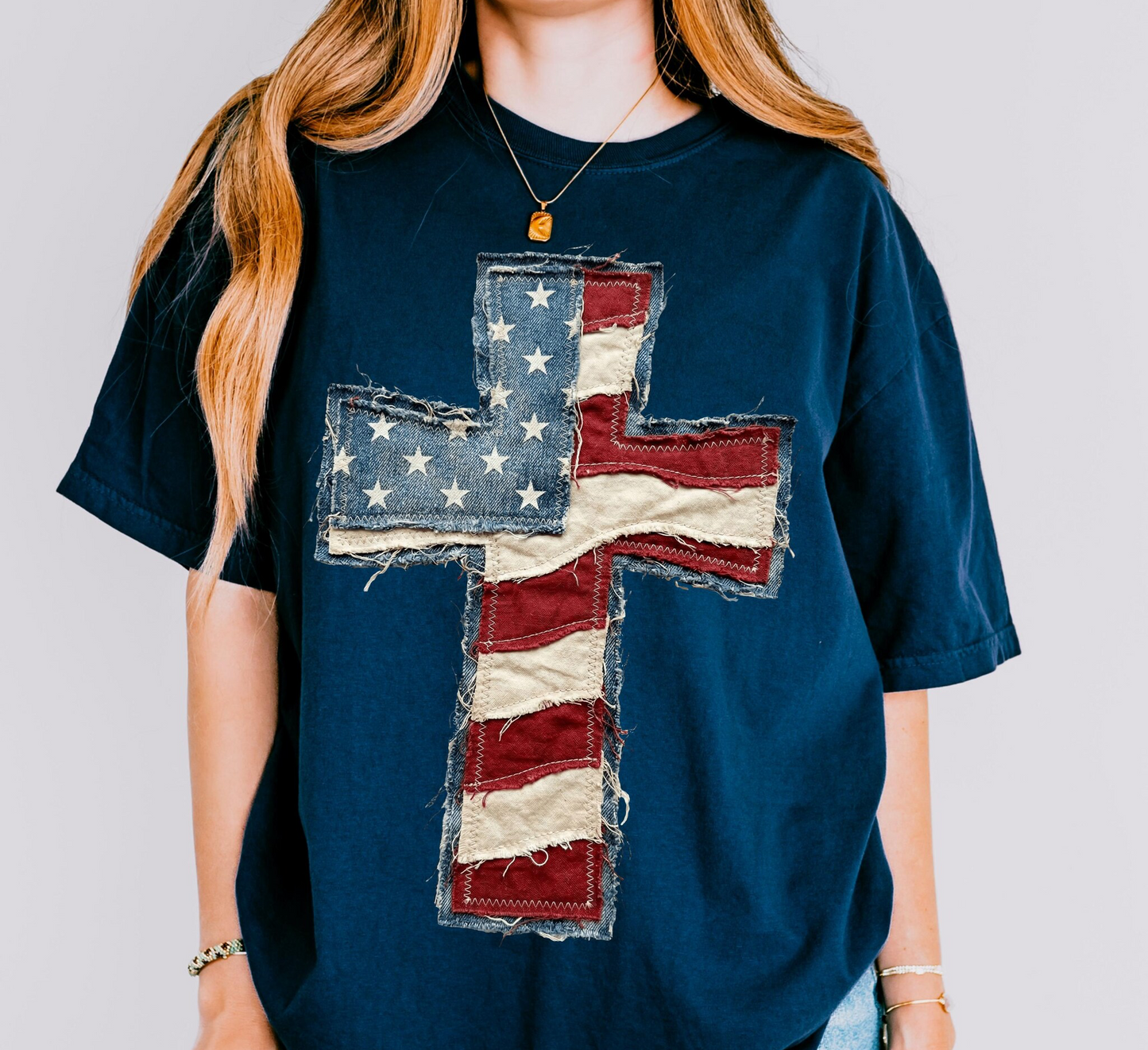 patchwork usa cross DTF Transfer design