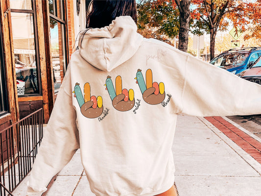 Thankful Grateful Blessed Turkey Peace sign hands DTF Transfer Design