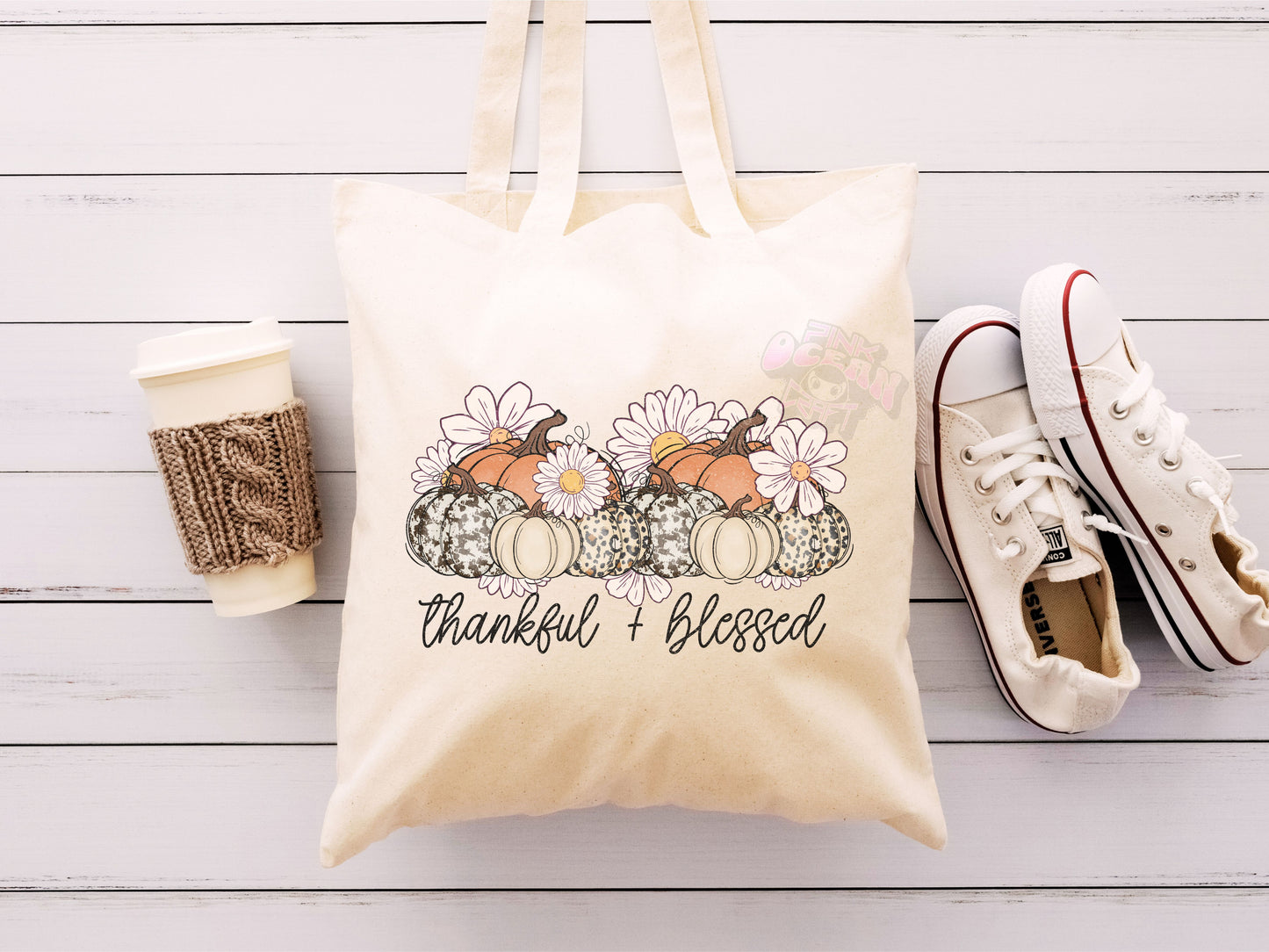 Thankful and blessed pumpkin with flowers DTF Transfer Design