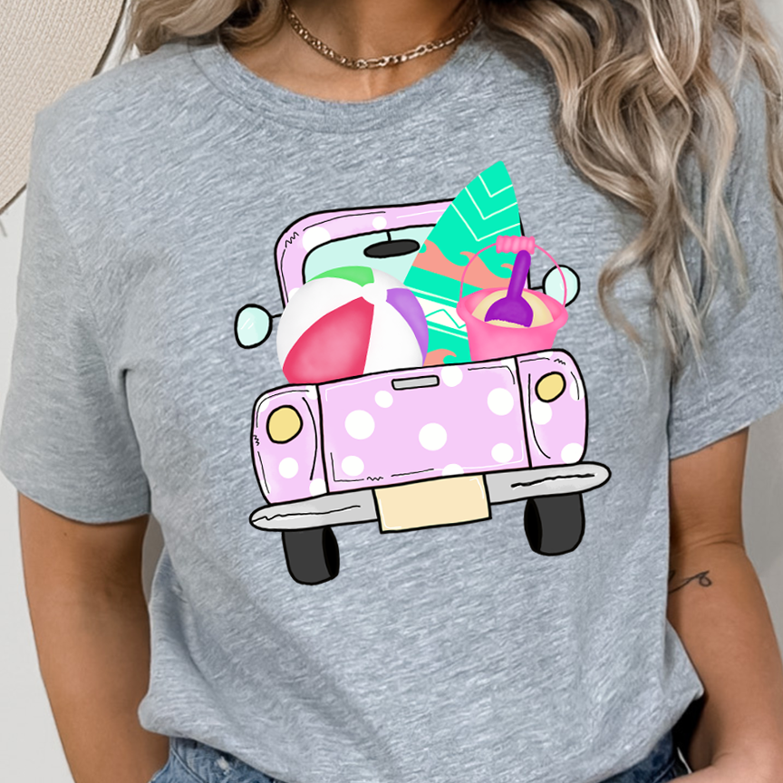 Purple Beach Pickup Truck DTF Transfer Design