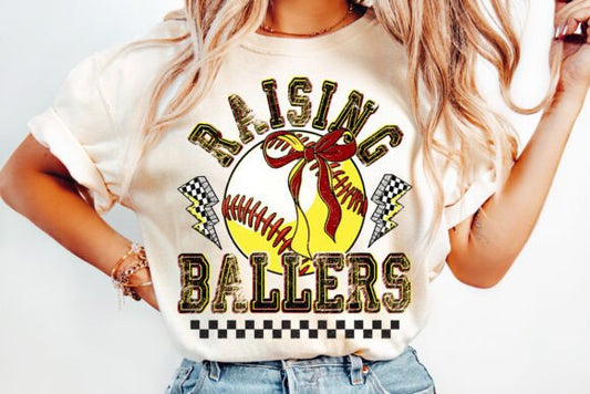 Raising Ballers baseball/softball split distressed DTF Transfer Design CF