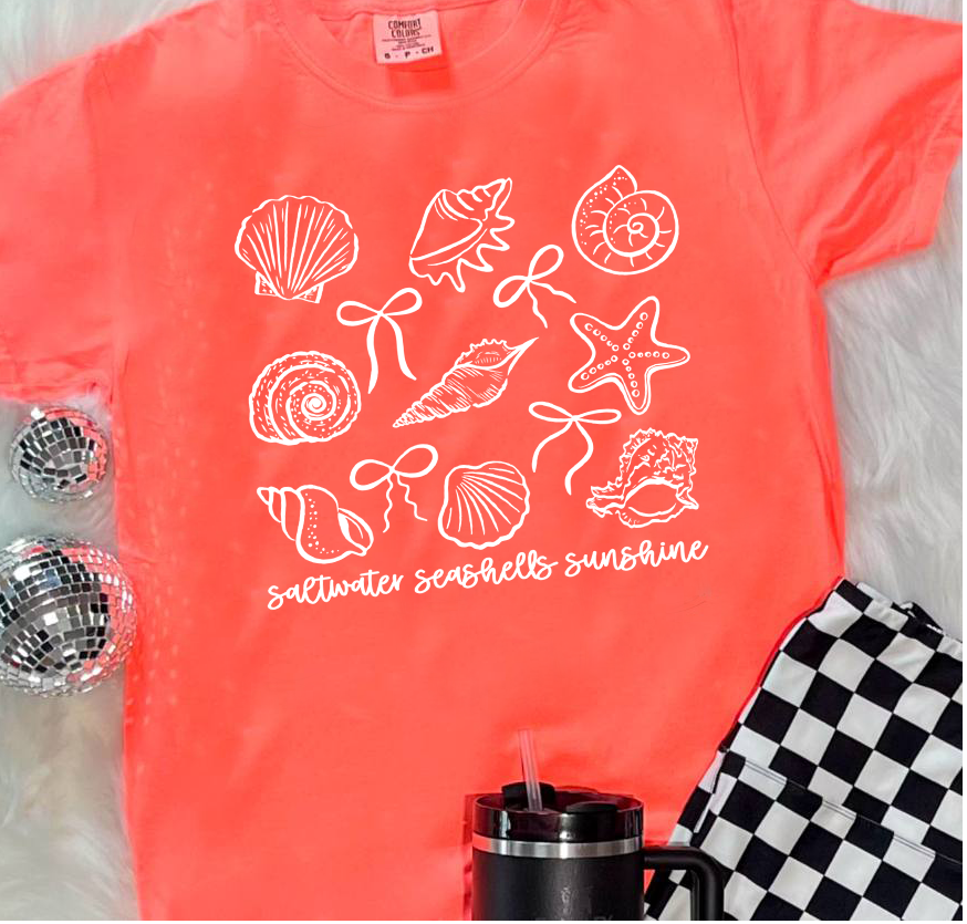 saltwater seashells sunshine white DTF Transfer Design