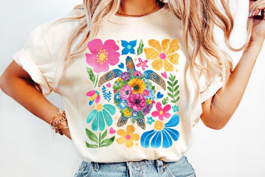 Sea Turtle boho floral DTF Transfer Design CF