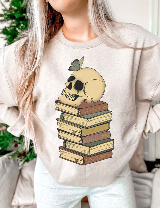 Skull and Books DTF Transfer Design