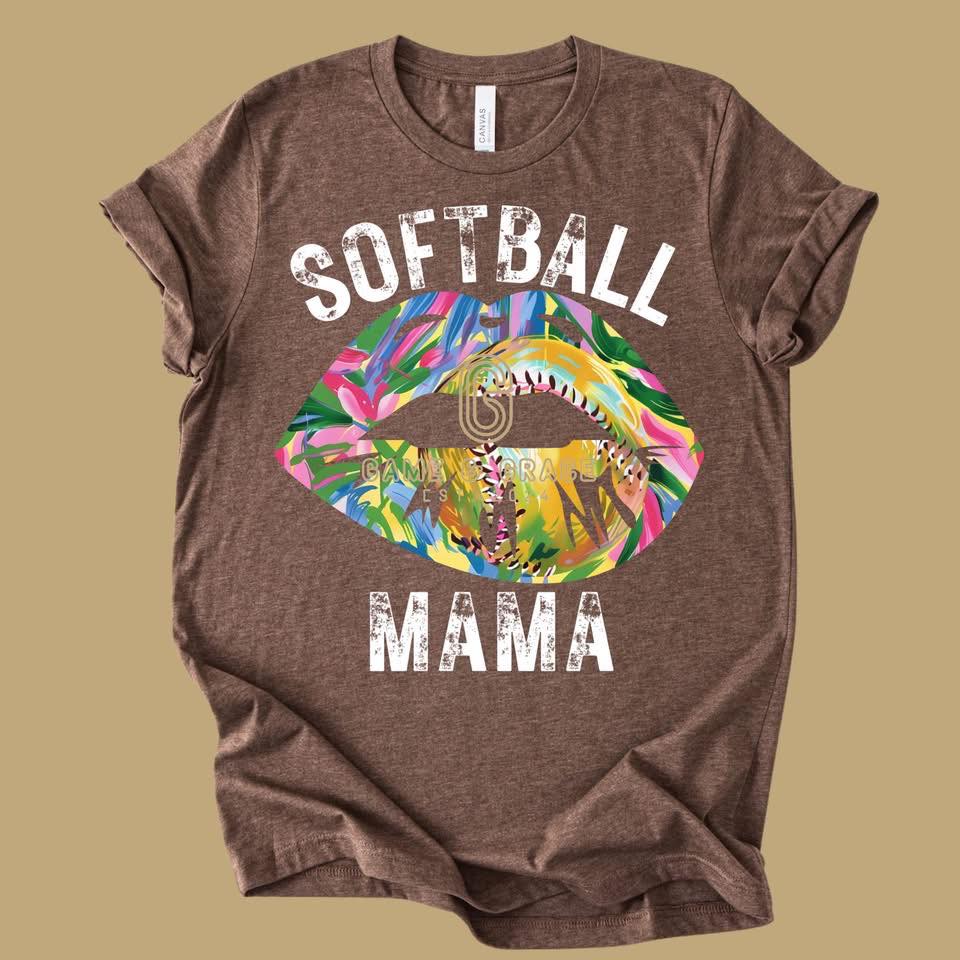 Softball Mama lips tropical DTF Transfer Design