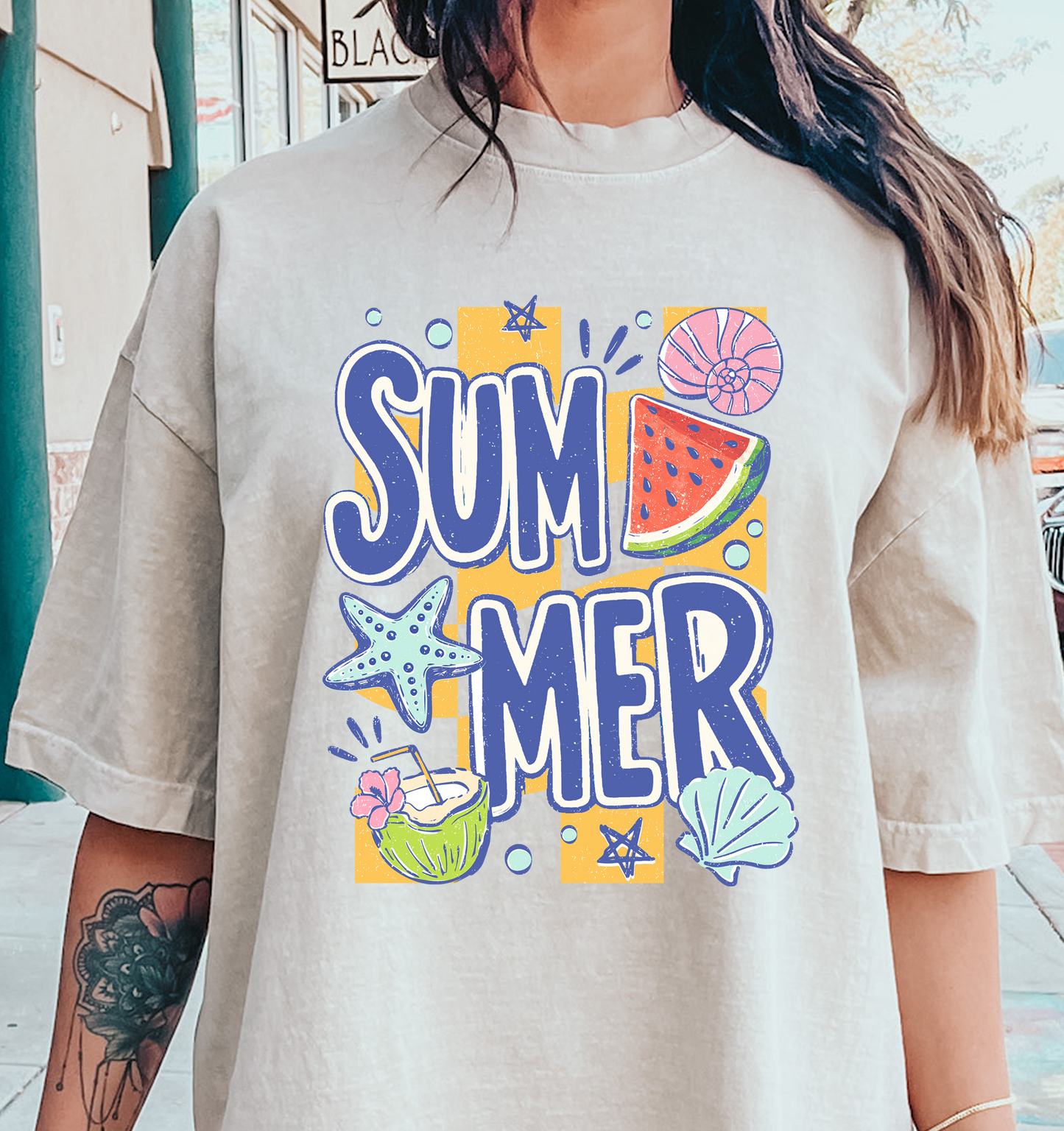 summer stripes shells drink DTF Transfer Design