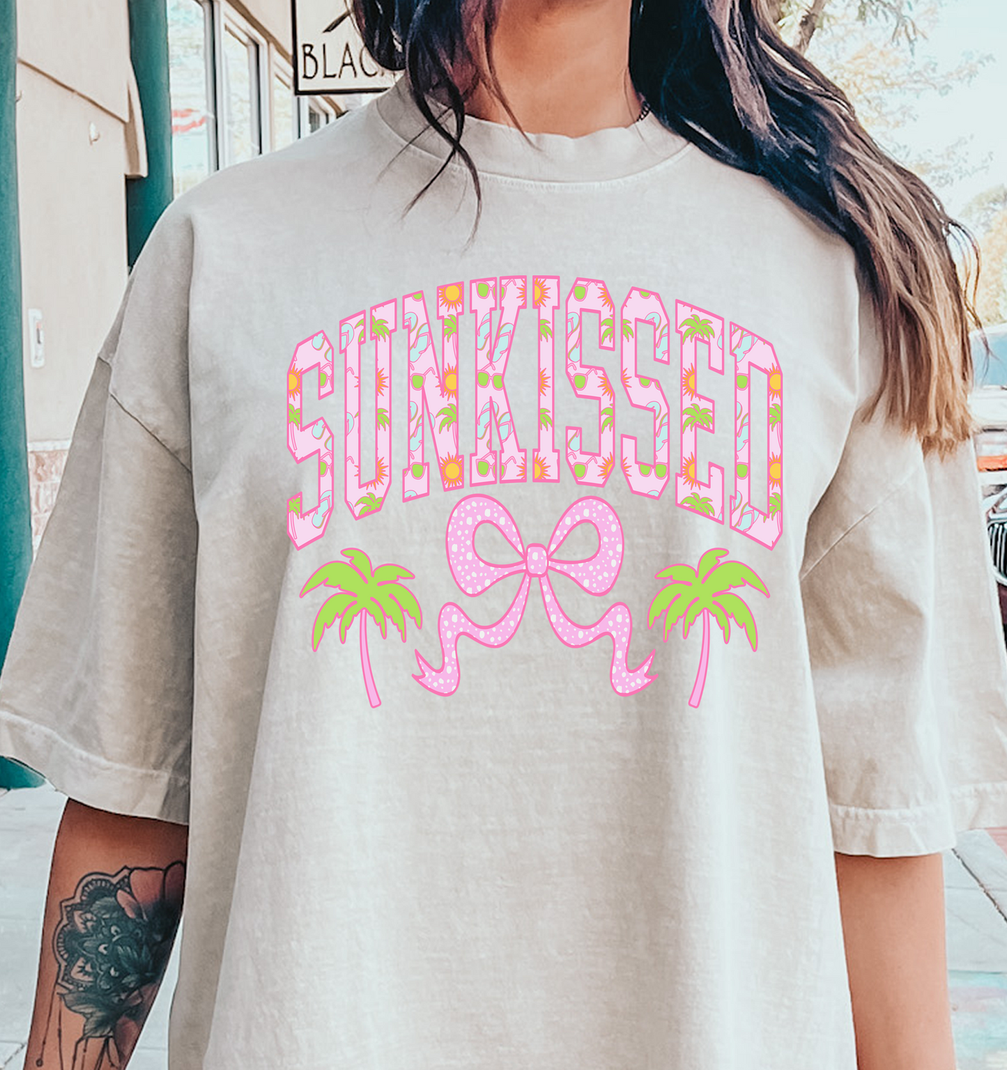sunkissed preppy bow palm trees pink DTF Transfer Design