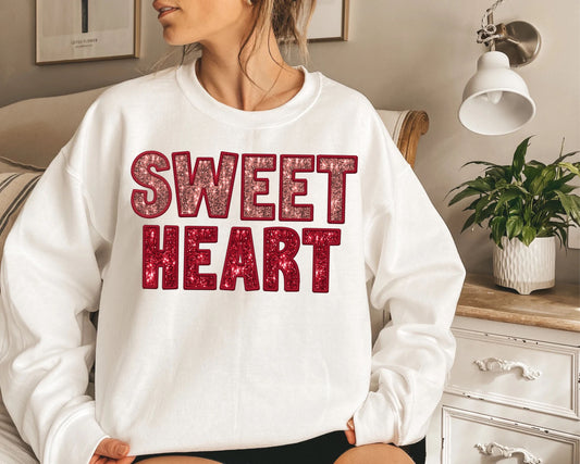 Sweet Heart Faux Embroidery and Glitter DTF Transfer Design ozan
