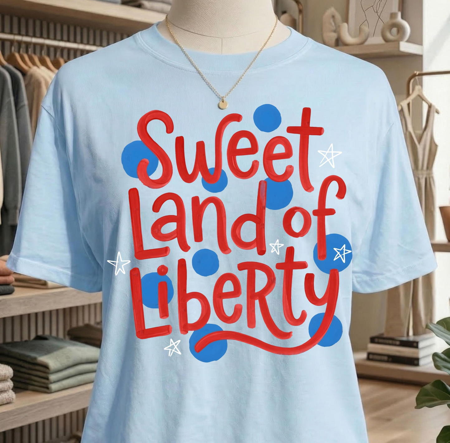 sweet land of liberty dots and stars (1) DTF Transfer design