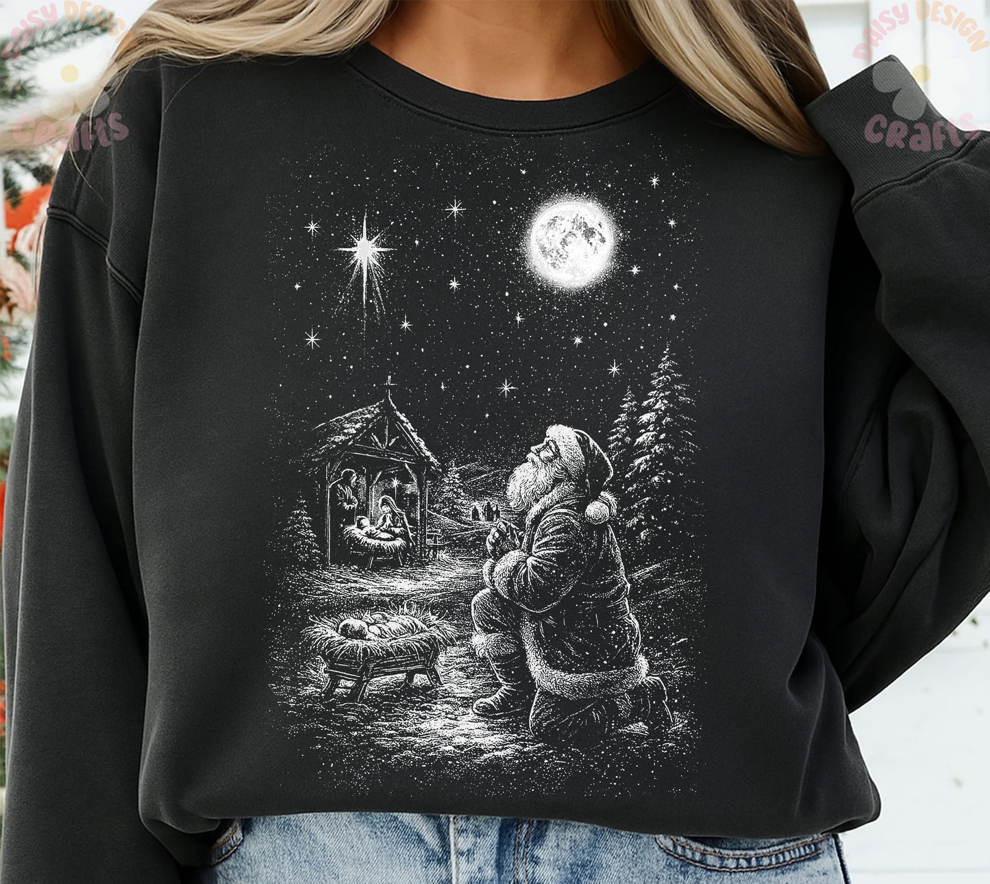 vintage santa Nativity halftone DTF Transfer Design