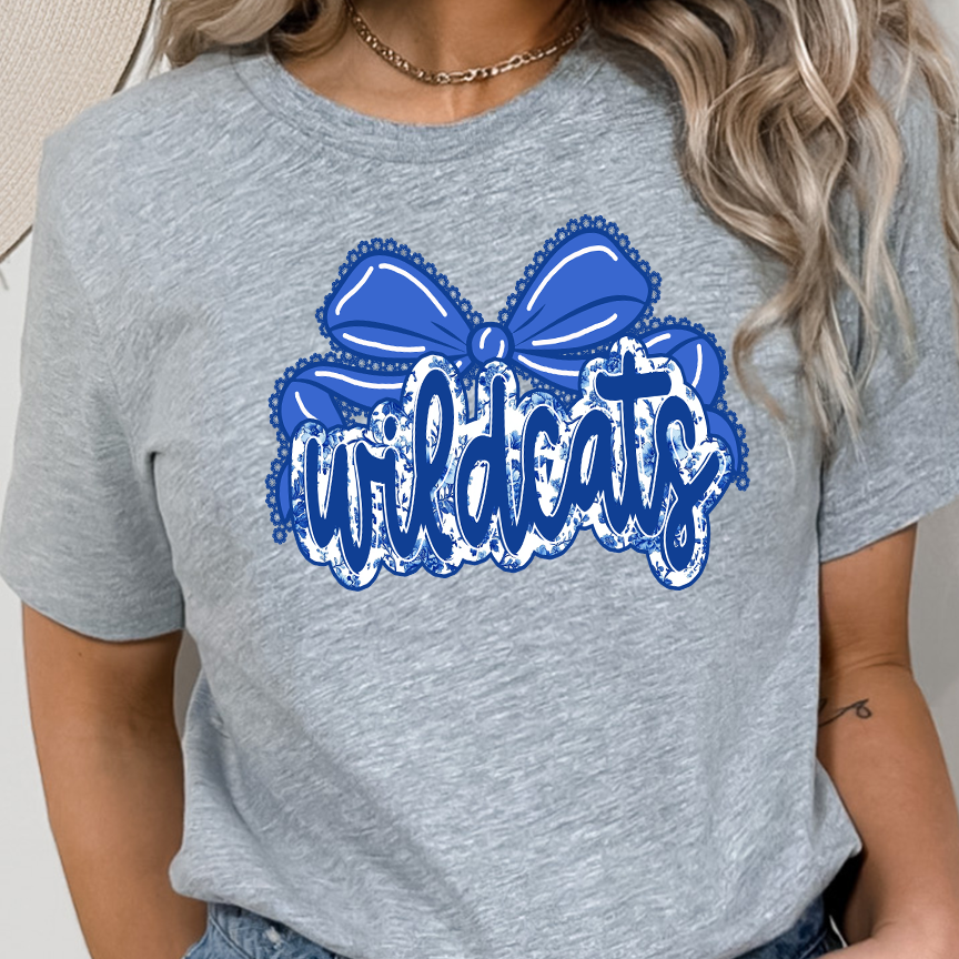 wildcats Blue Bow Floral (1) DTF Transfer Design