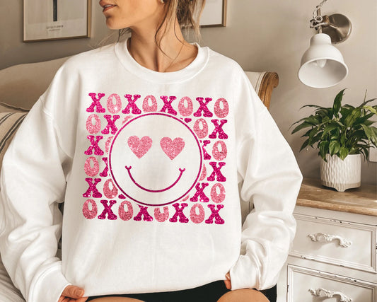 Pink XOXO Stacked Smiley DTF Transfer Design CF