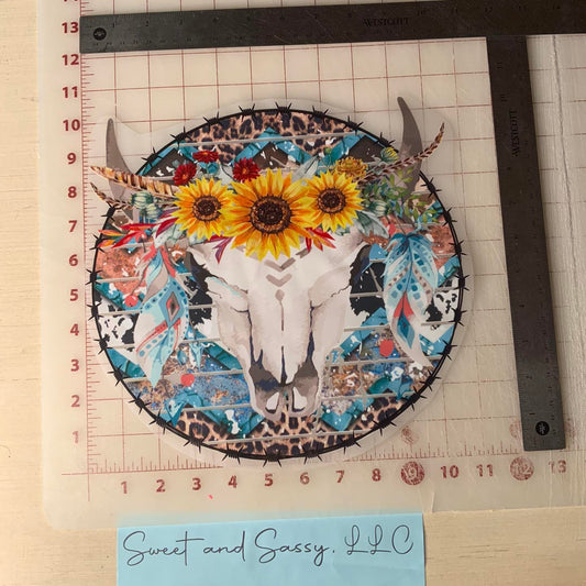 Sunflower Bull Skull DTF Transfer Design