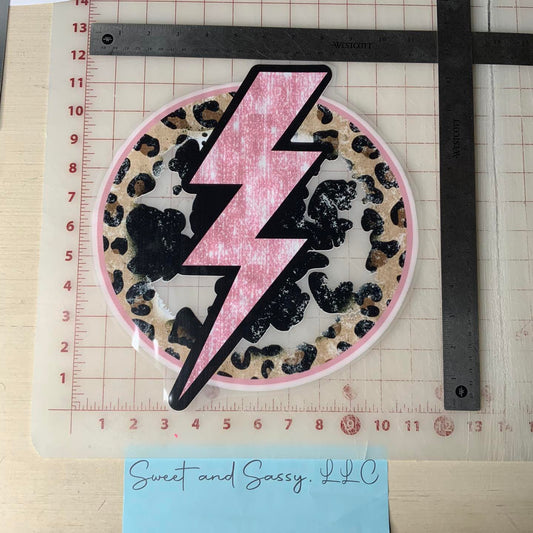 Pink Circle Leopard Print Lightening Bolt DTF Transfer Design