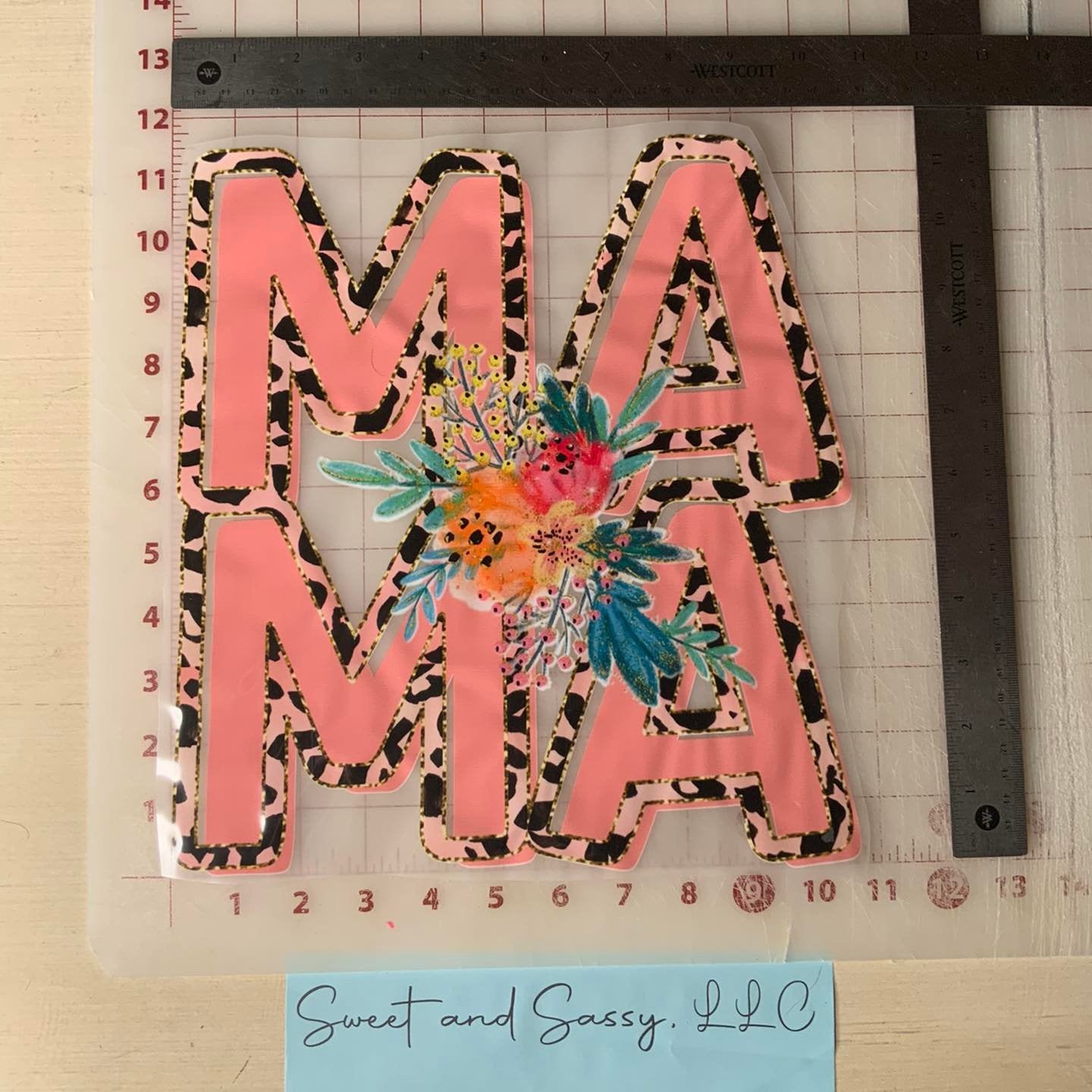 MAMA Pink Leopard Floral DTF Transfer Design
