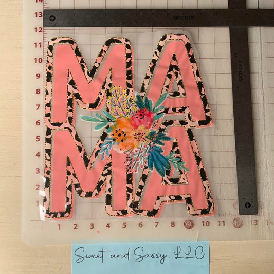 MAMA Pink Leopard Floral DTF Transfer Design