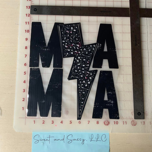 MAMA Black Leopard lightening Bolt DTF Transfer Design