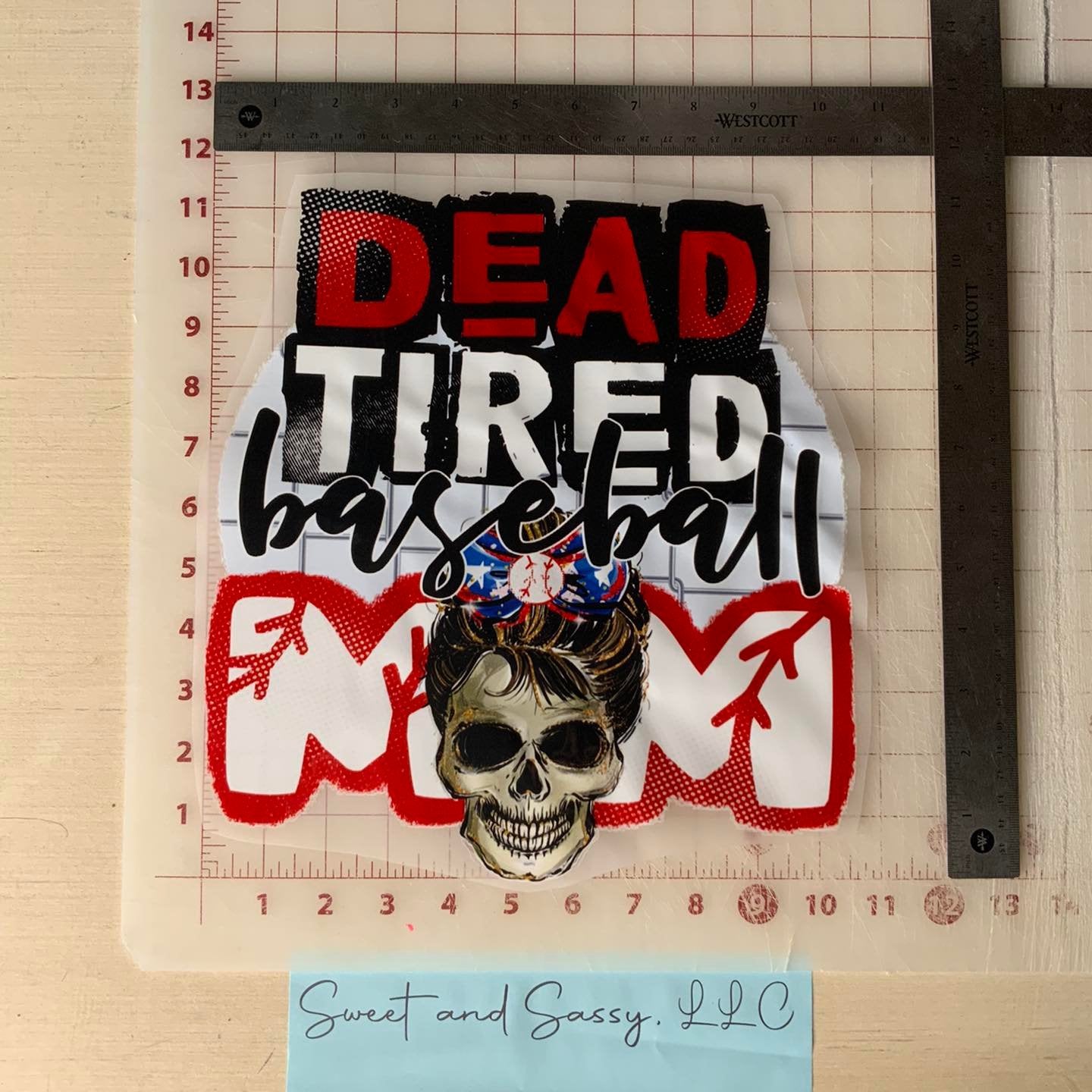 Dead Tired Baseball Mom Leopard Lips DTF Transfer Design