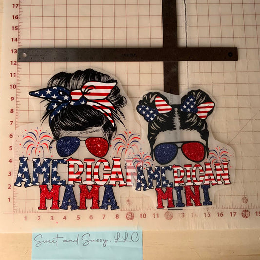 American Mama Bun & American Mini DTF Transfer Design