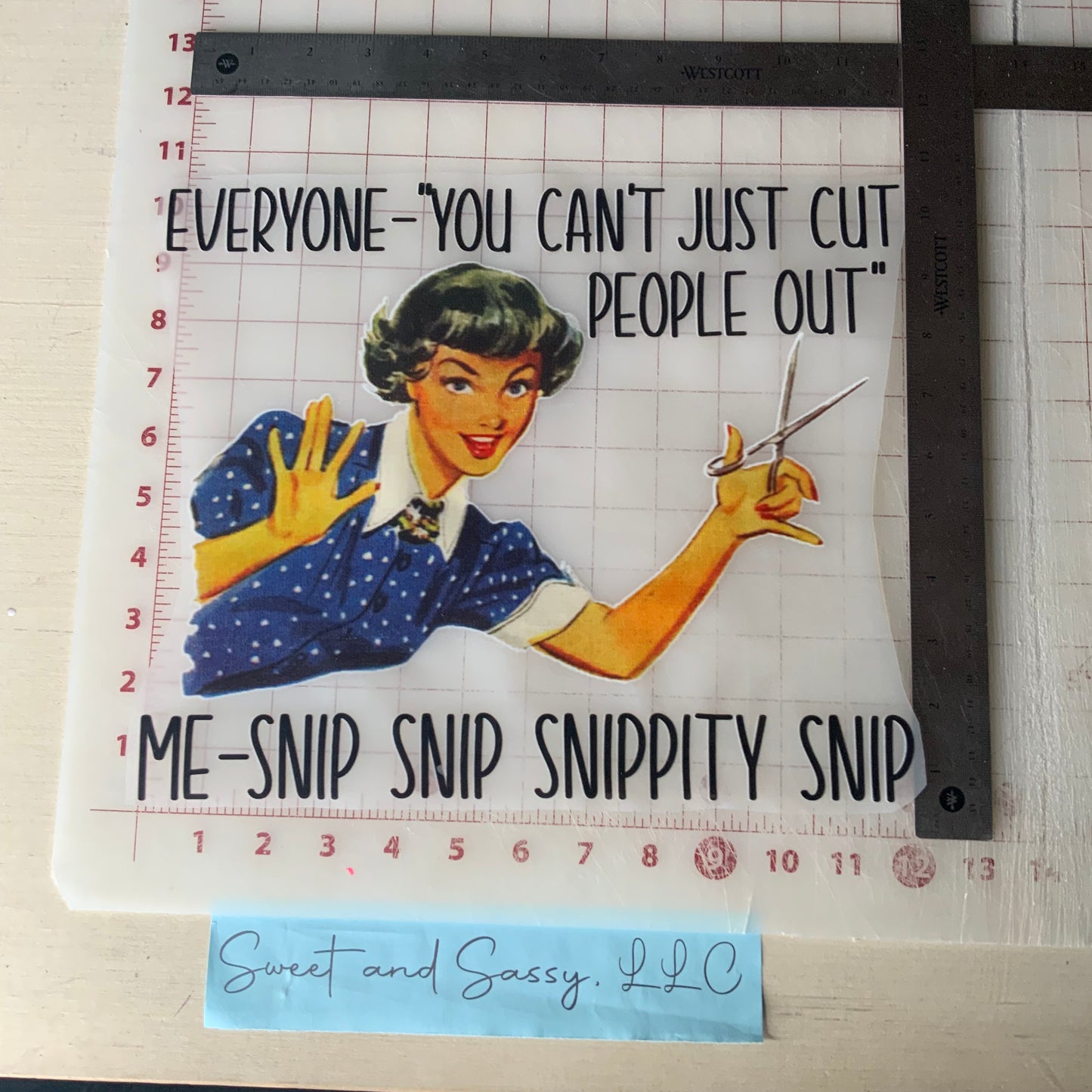 Everyone - You can't just cut people out Me - Snip Snip Snippty Snip DTF Transfer Design