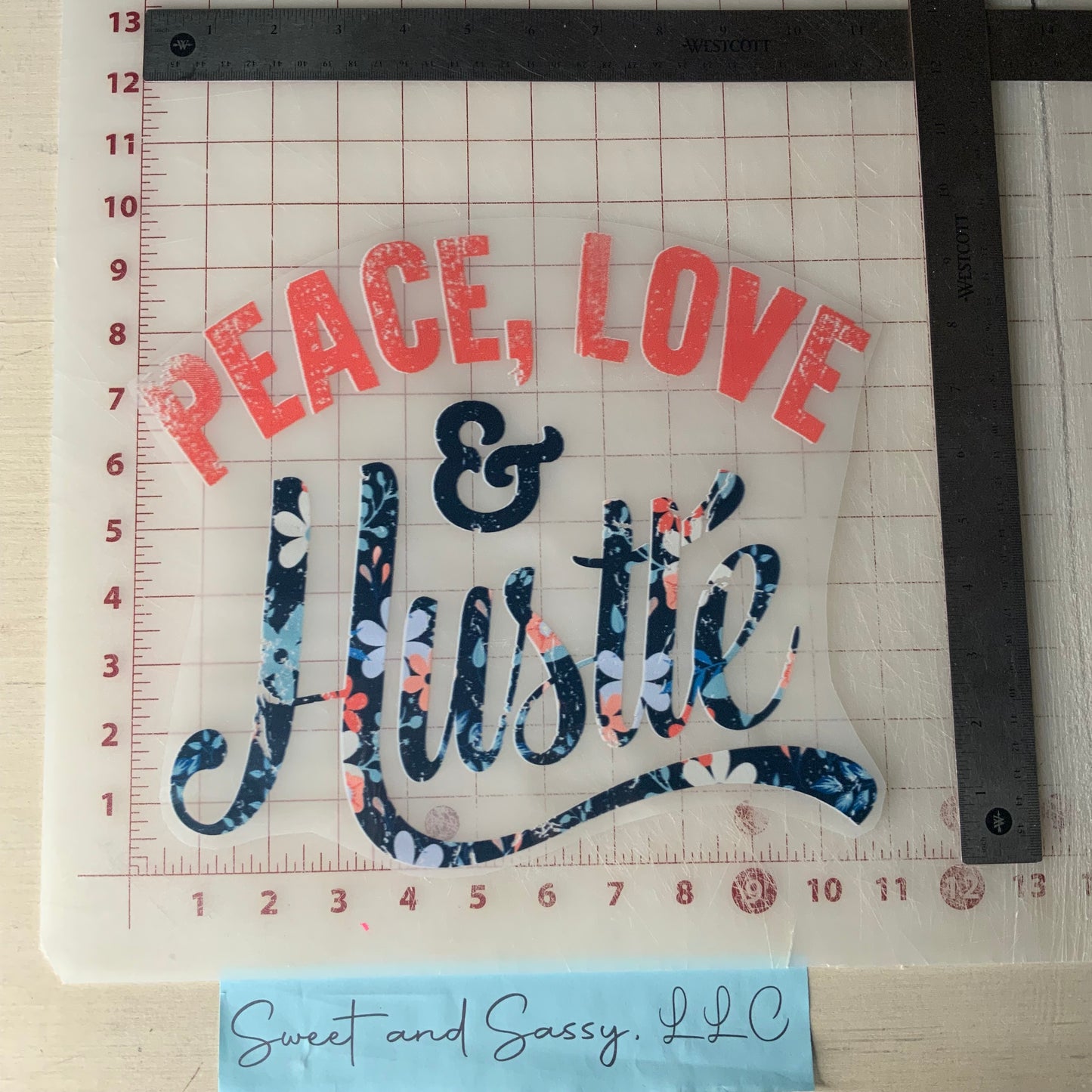 PEACE LOVE HUSTLE DTF Transfer Design