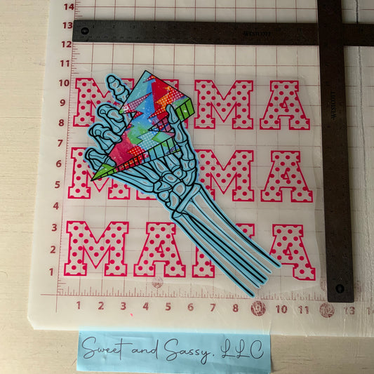 MAMA Neon Skeleton Lightening Bolt DTF Transfer Design