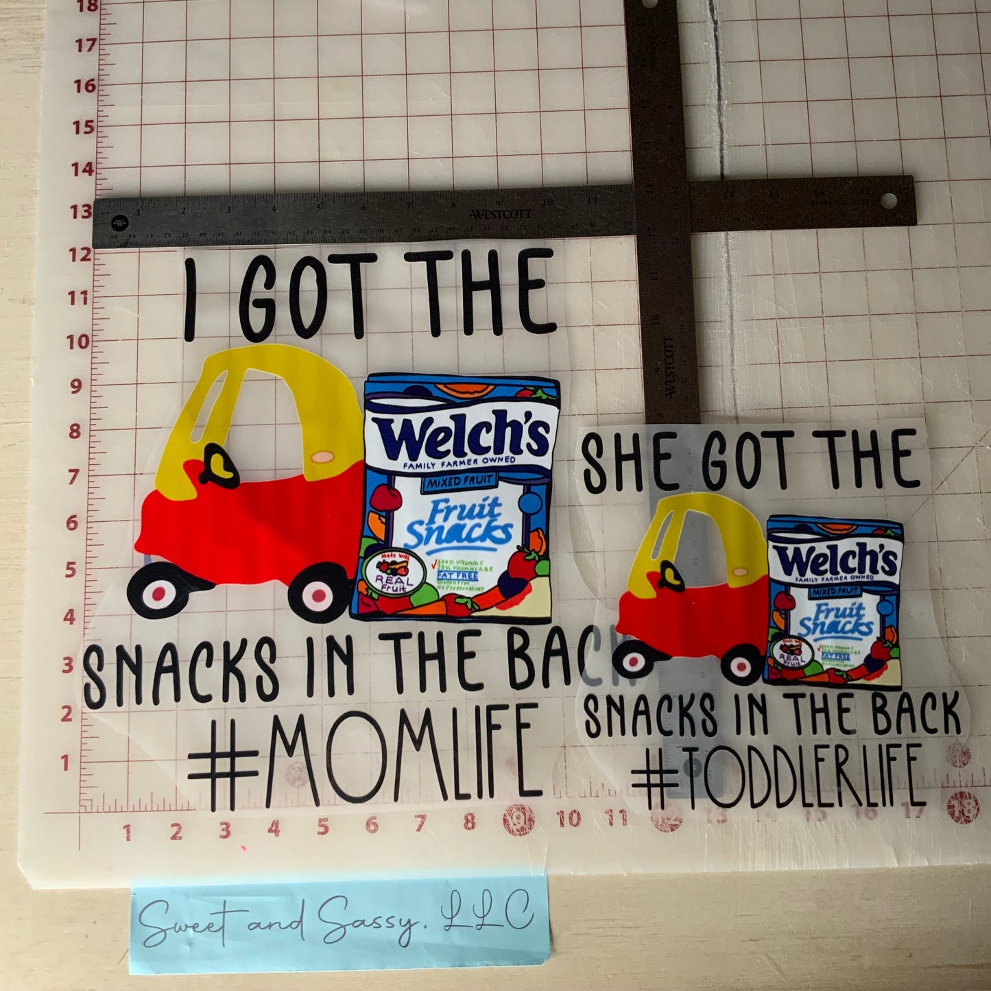 She got the snacks in the back #TODDLERLIFE & #MOMLIFE" Mini DTF Transfer Design