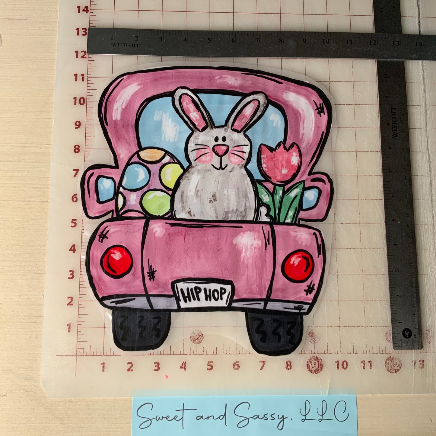 Easter Bunny Hip Hop Truck, pink DTF Transfer Design