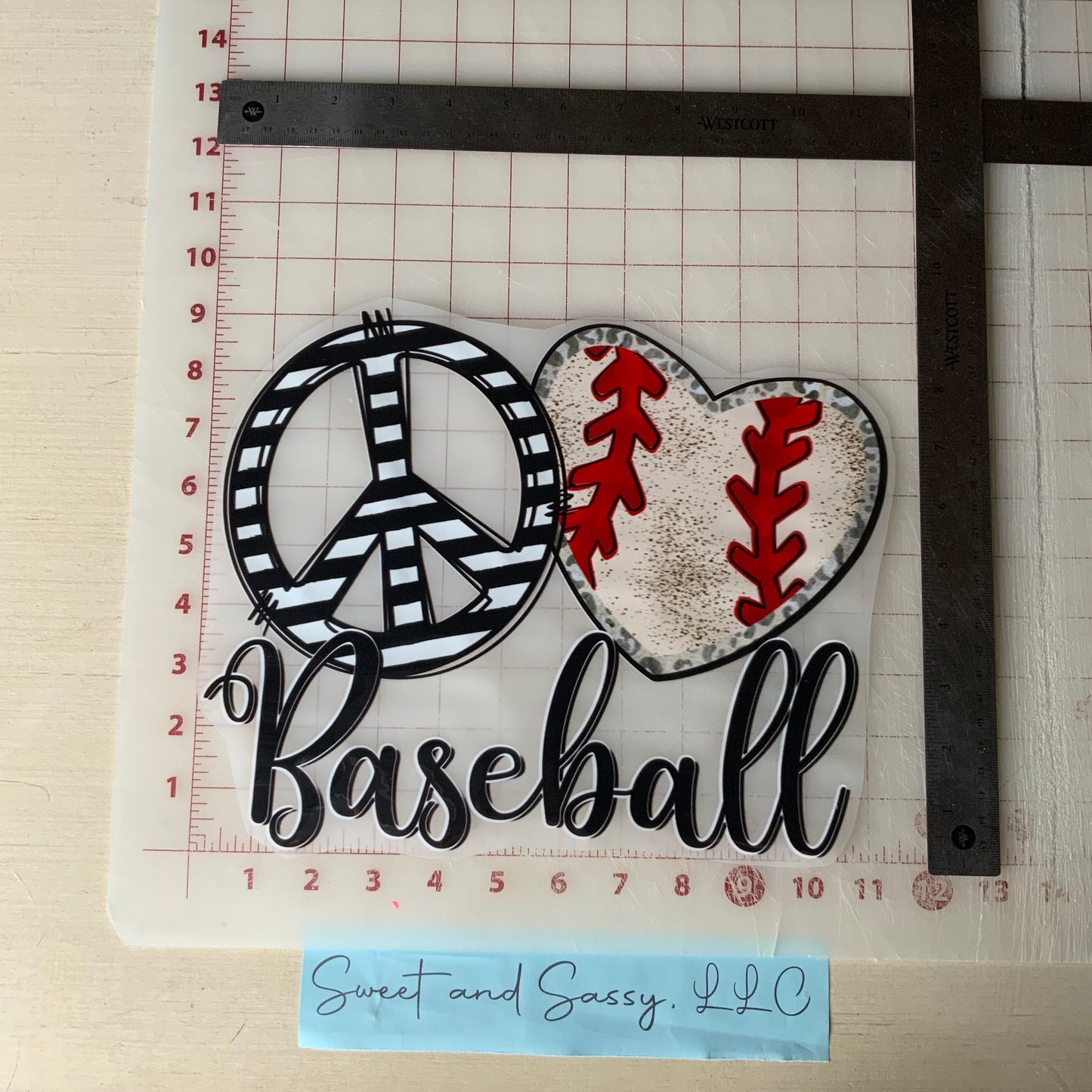 PEACE LOVE BASEBALL DTF Transfer Design