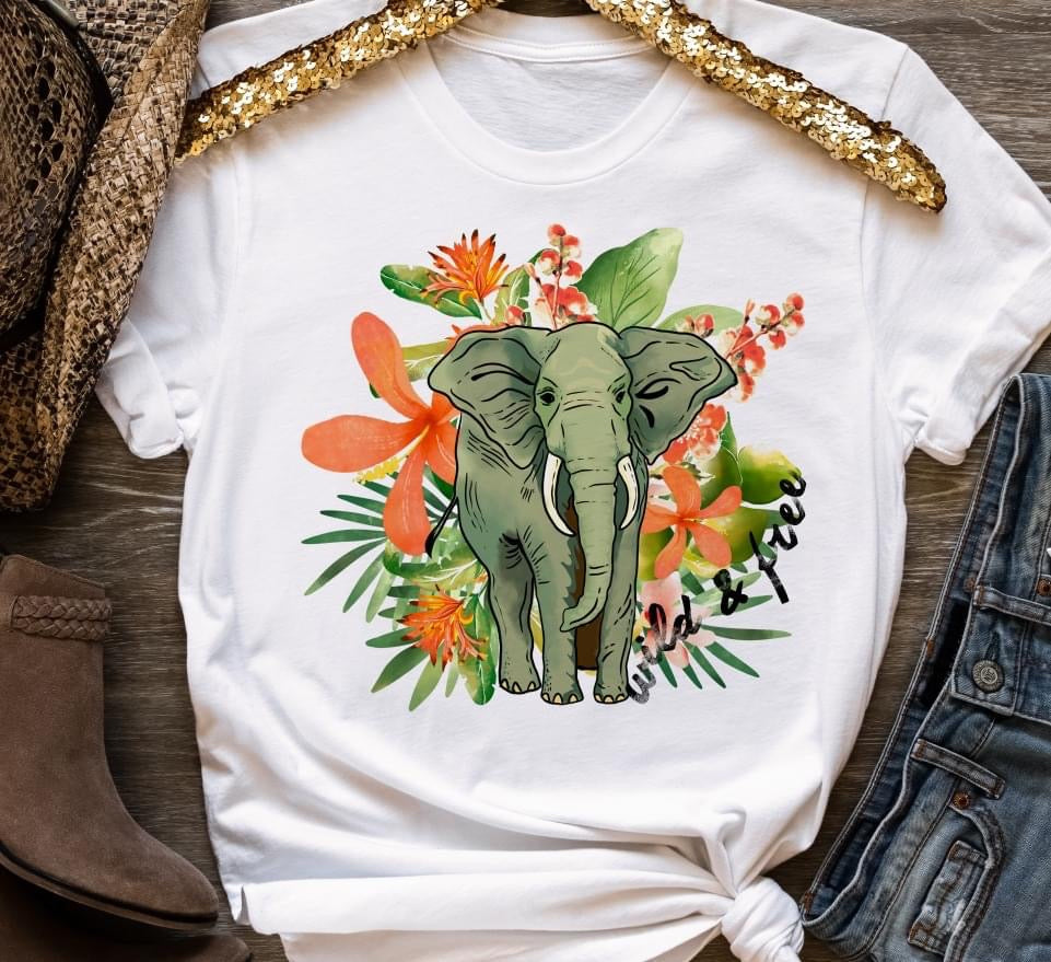 Elephant, Wild & Free DTF Transfer Design