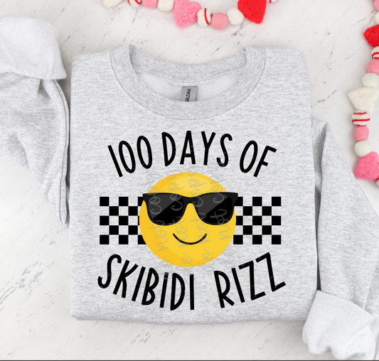 100 Days of Skibidi Rizz happy face DTF Transfer Design
