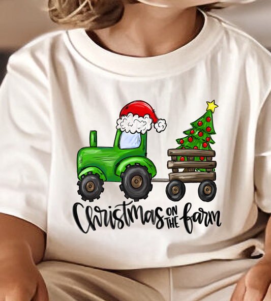 Christmas on the Farm Green Tractor DTF Transfer Design