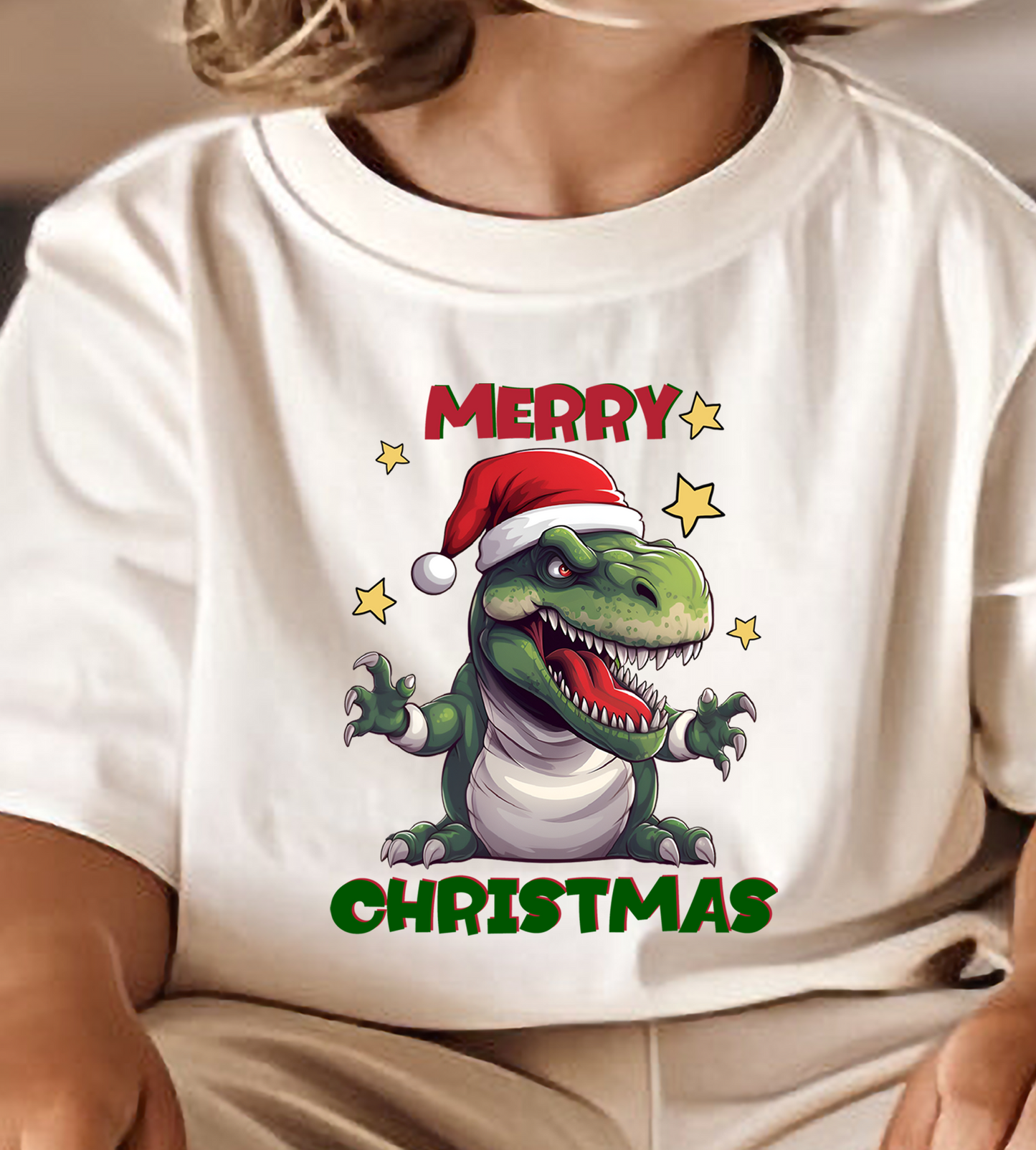 Merry Christmas t rex Dino with Santa Hat DTF Transfer Design