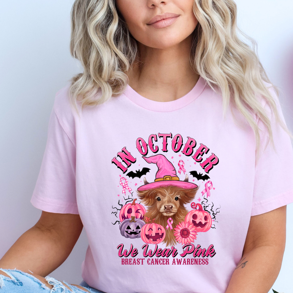 In October we wear pink cow DTF Transfer Design