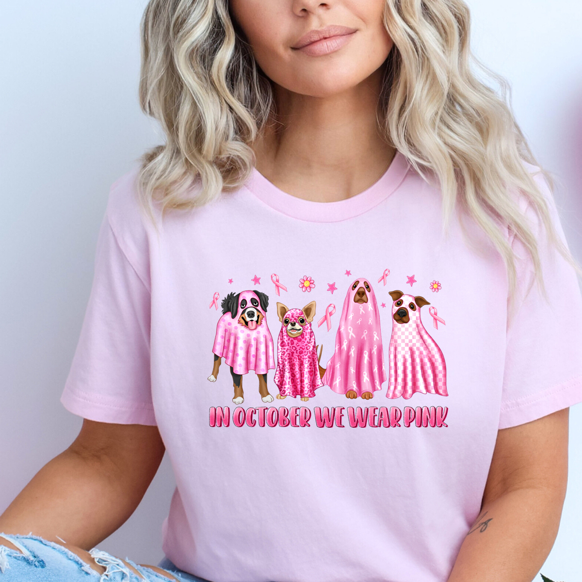 In October we wear pink Dogs DTF Transfer Design