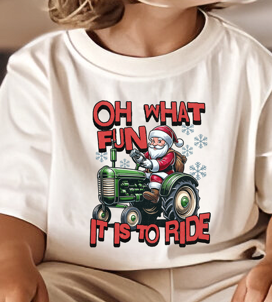 Oh What Fun It is to Ride Green Tractor DTF Transfer Design