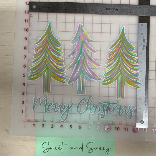 Merry Christmas Trees Pastel DTF Transfer Design