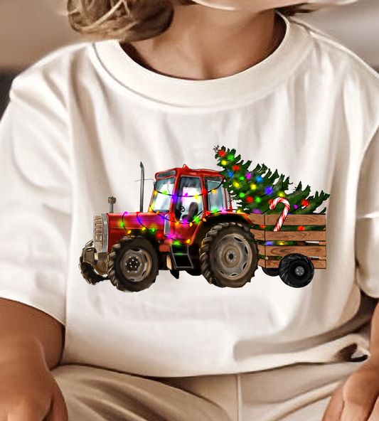 Christmas Red Tractor DTF Transfer Design