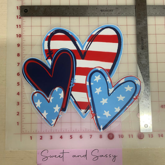 Hearts red white and blue DTF Transfer Design