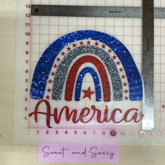 America glitter rainbow DTF Transfer Design