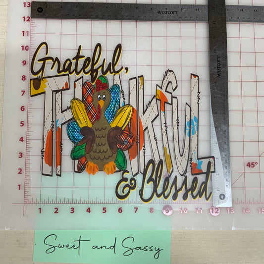 Grateful Thankful Blessed turkey DTF Transfer Design