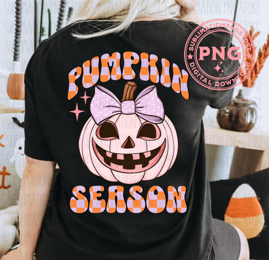 Pumpkin Season Bow Checkered Pumpkin DTF Transfer Design